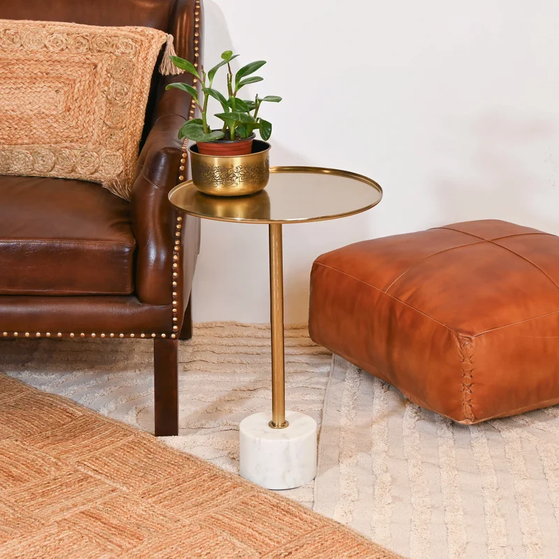 Home Carving Marble Side Table with Gold Finish